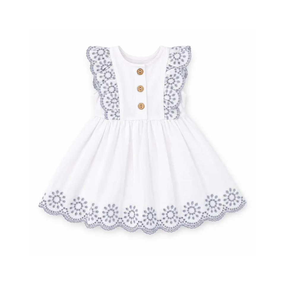 Salty Toes babykjole Cream broderi 6-12 mnd bomull