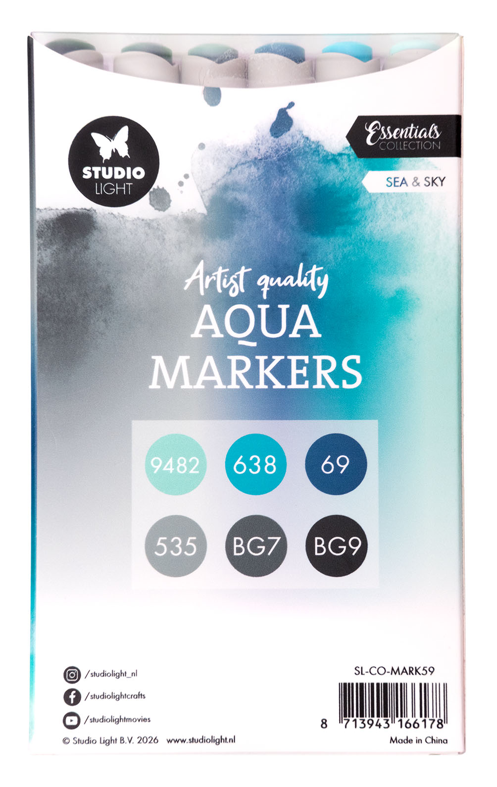 Studio Light Essentials akvarelltusjer Sea & Sky 6 stk