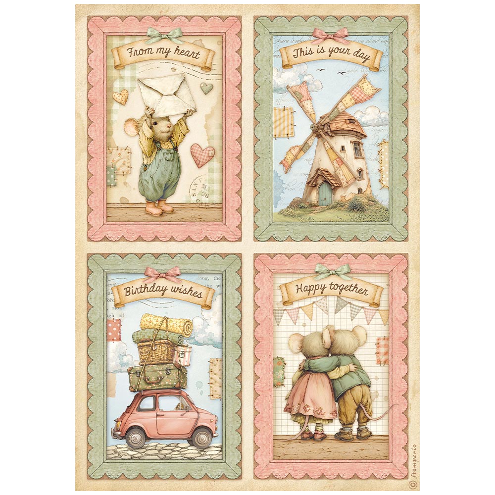 Stamperia Cozy Family rispapir A4 6ark familiemotiv