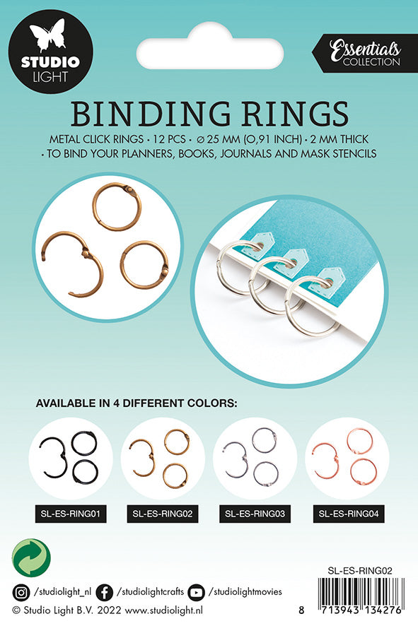 Studio Light Essentials Binding Click Rings bokbinderringer gammelgull 12pk