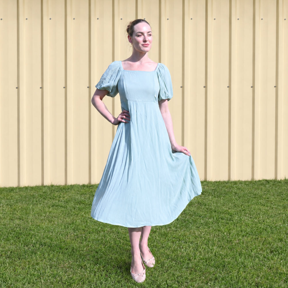 K&Co. Sunset Spritz Puff Sleeve Dress kjole seafoam viskose