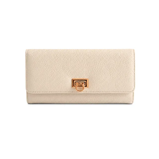 K&Co Genuine Leather Clasp Wallet lommebok beige skinn