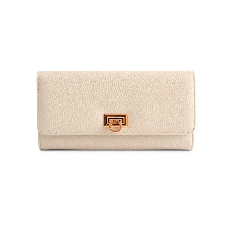 K&Co Genuine Leather Clasp Wallet lommebok beige skinn