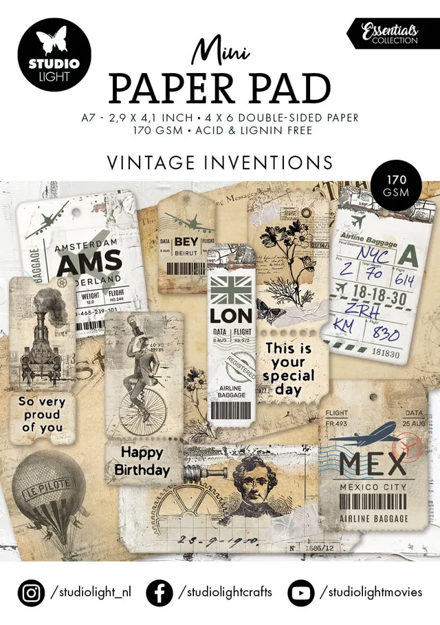 Studio Light Essentials Vintage Inventions minipapirblokk 74x105