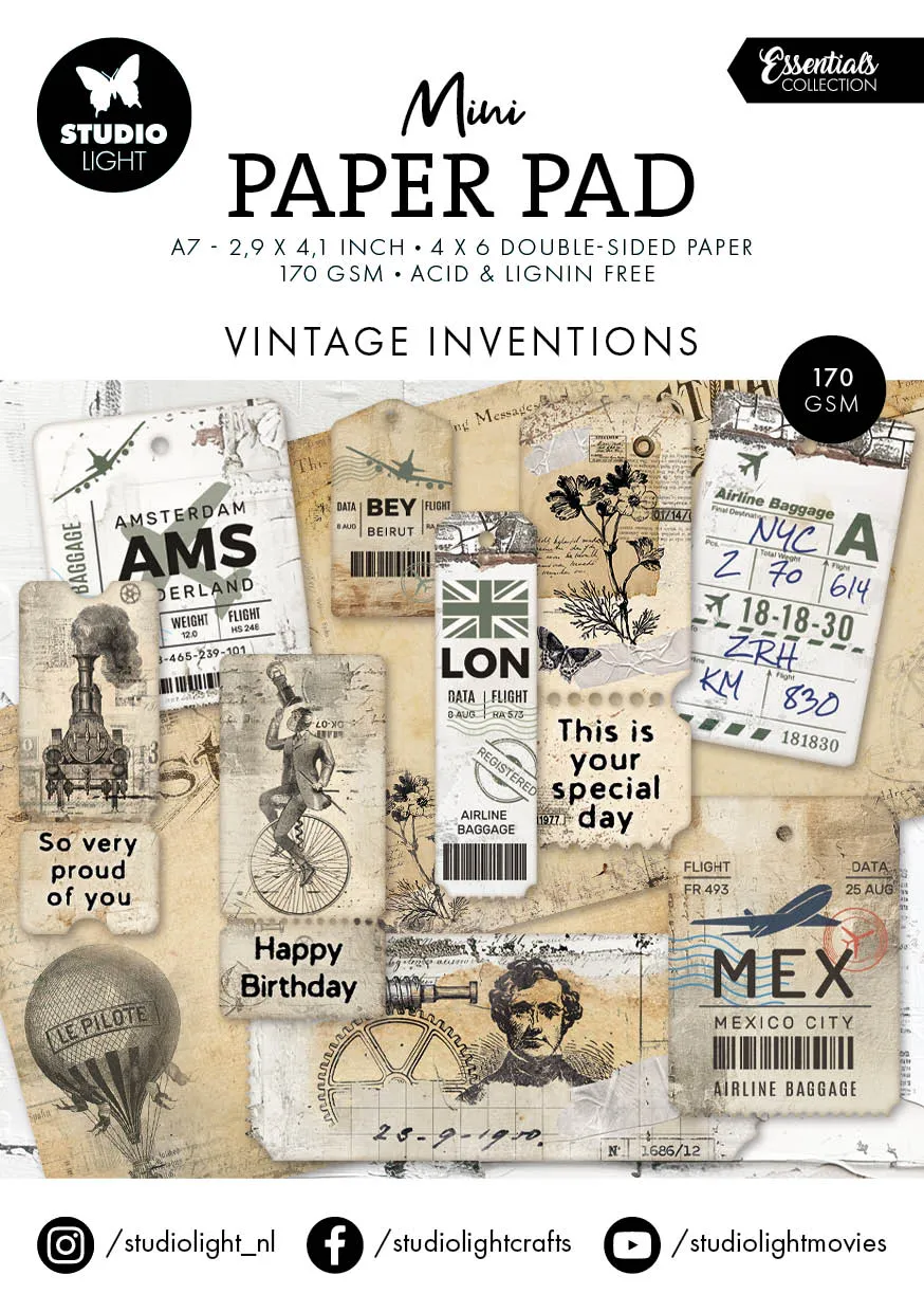 Studio Light Essentials Vintage Inventions minipapirblokk 74x105