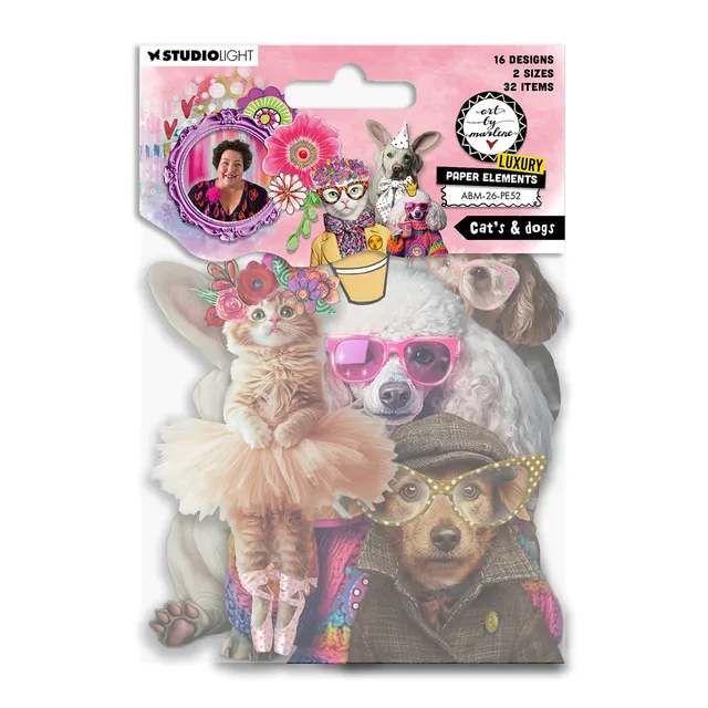 Art by Marlene Cats Dogs papirelementer 32 stk