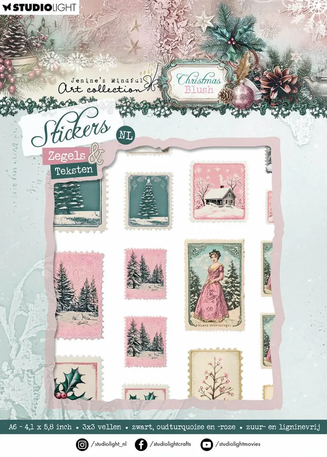Studio Light Jenine’s Mindful Art Christmas Blush stickerark 9 ark jul