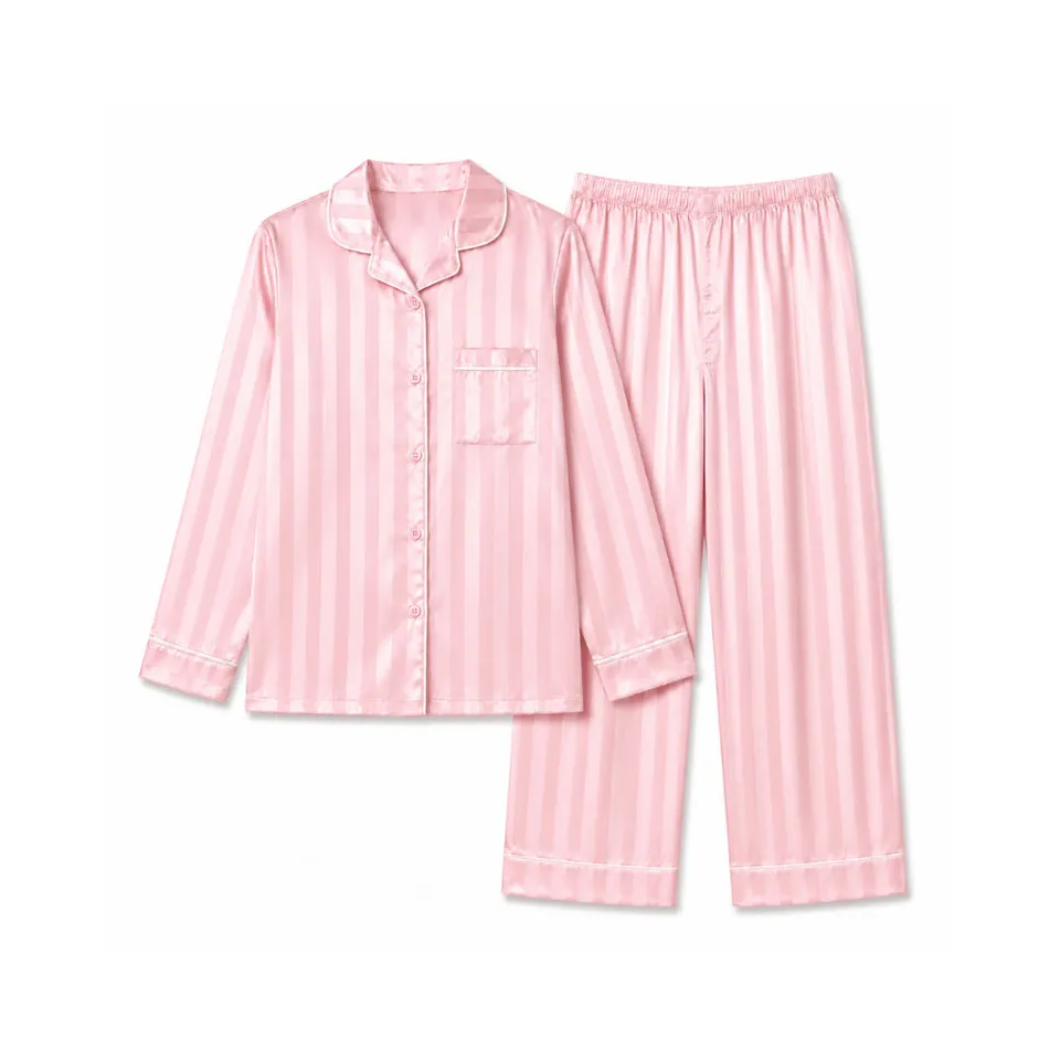 K&Co Sunset Spritz Pink Stripe sateng pysjamasett lang