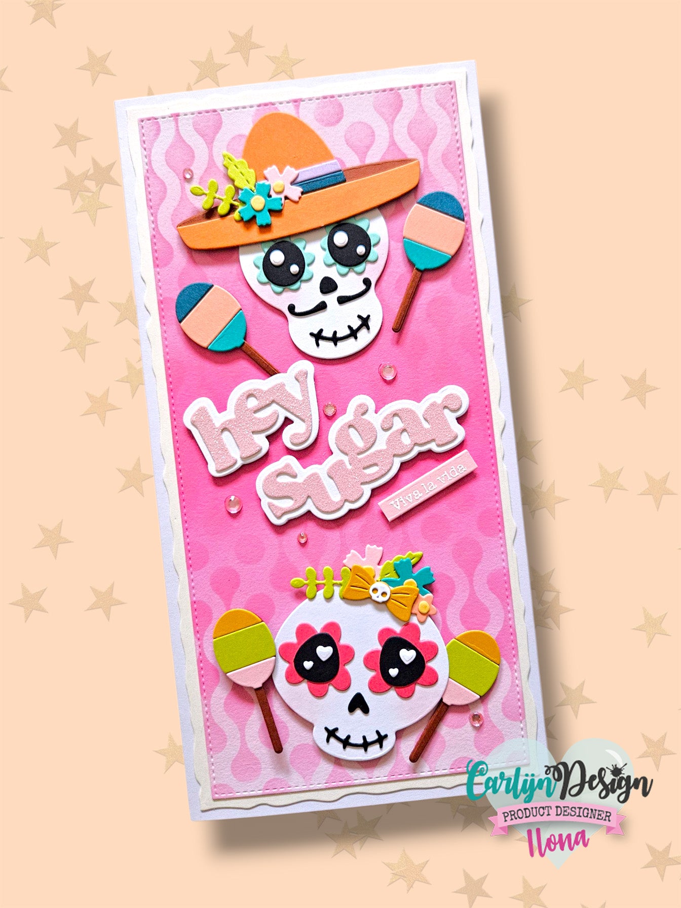 CarlijnDesign Sugar Skulls CDST-0152 stempelsett A6 fargerikt