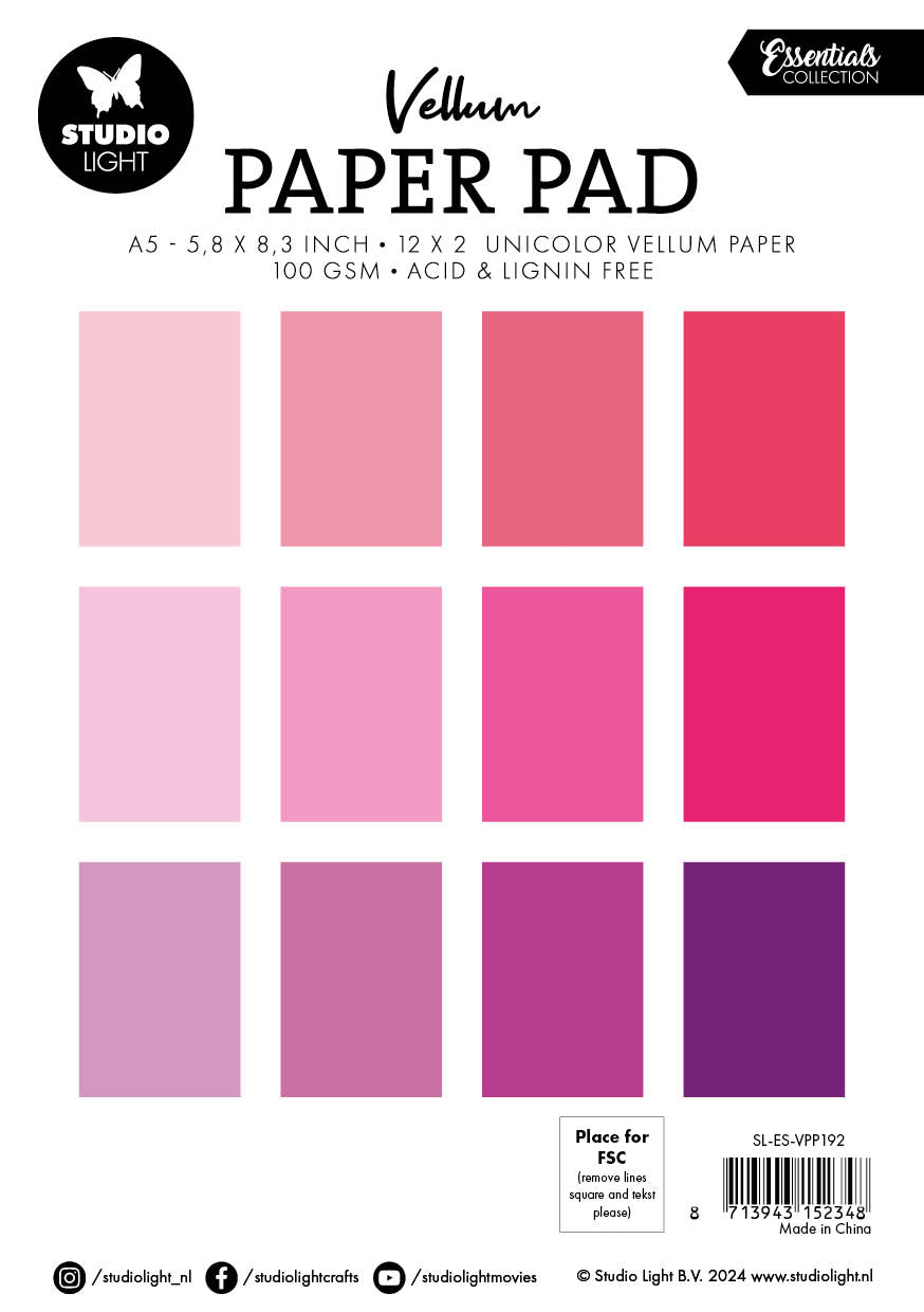 Studio Light Essentials Vellum Paper Pad Shades of pink 36 ark