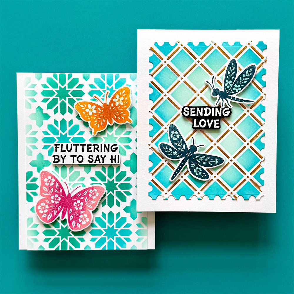 Simon Hurley create Blooming Butterflies stempelsett 6x9 sommerfugl