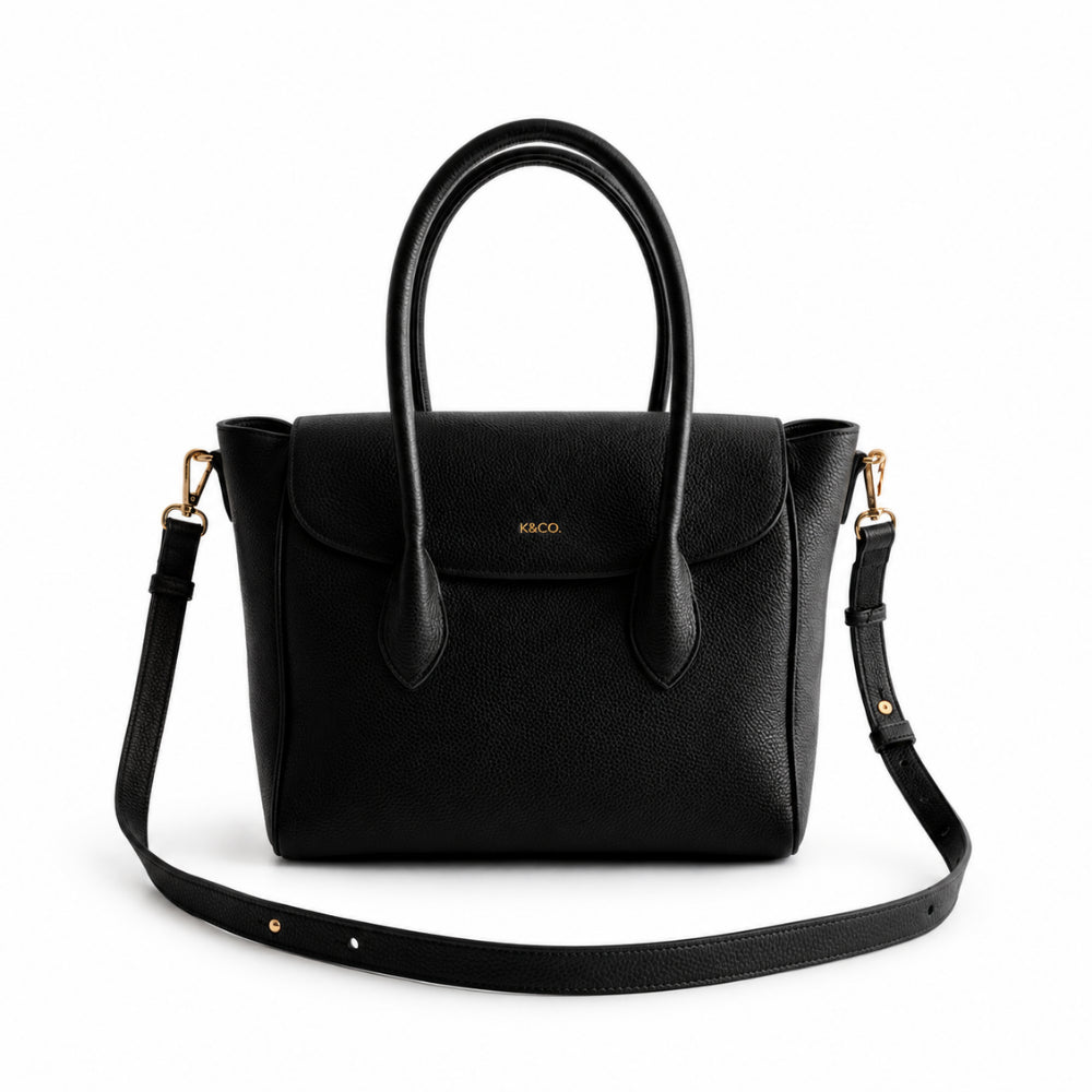 K&Co. Flapover Satchel veske svart ekte skinn
