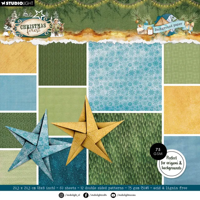 Studio Light Christmas Forest designpapirblokk origami 60 ark