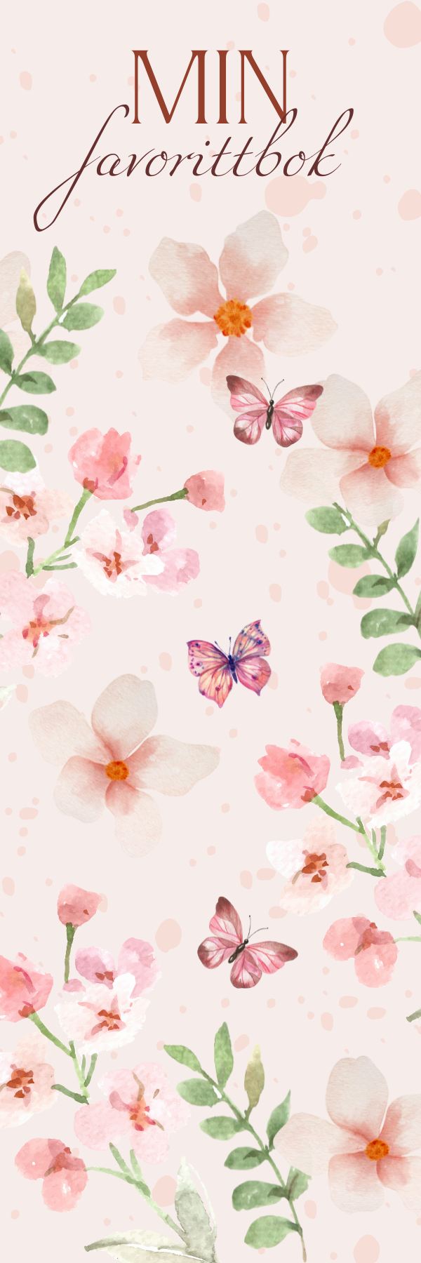 Papirglede Bokmerke rosa sommerfugler 3 Min favorittbok