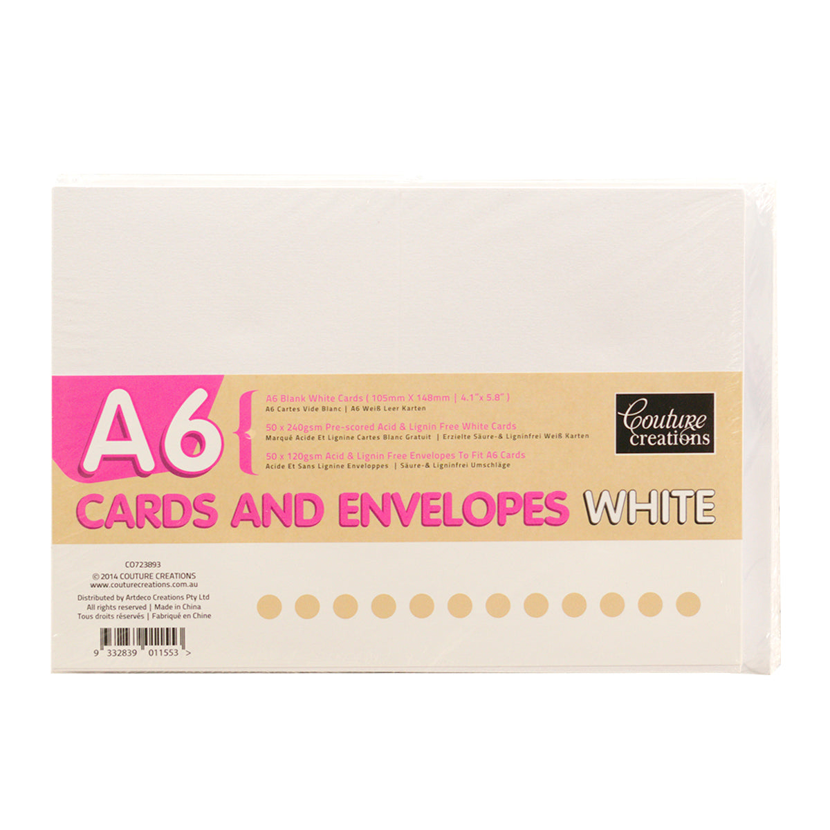 Couture Creations A6 White kortsett 50 kort med konvolutt hvit