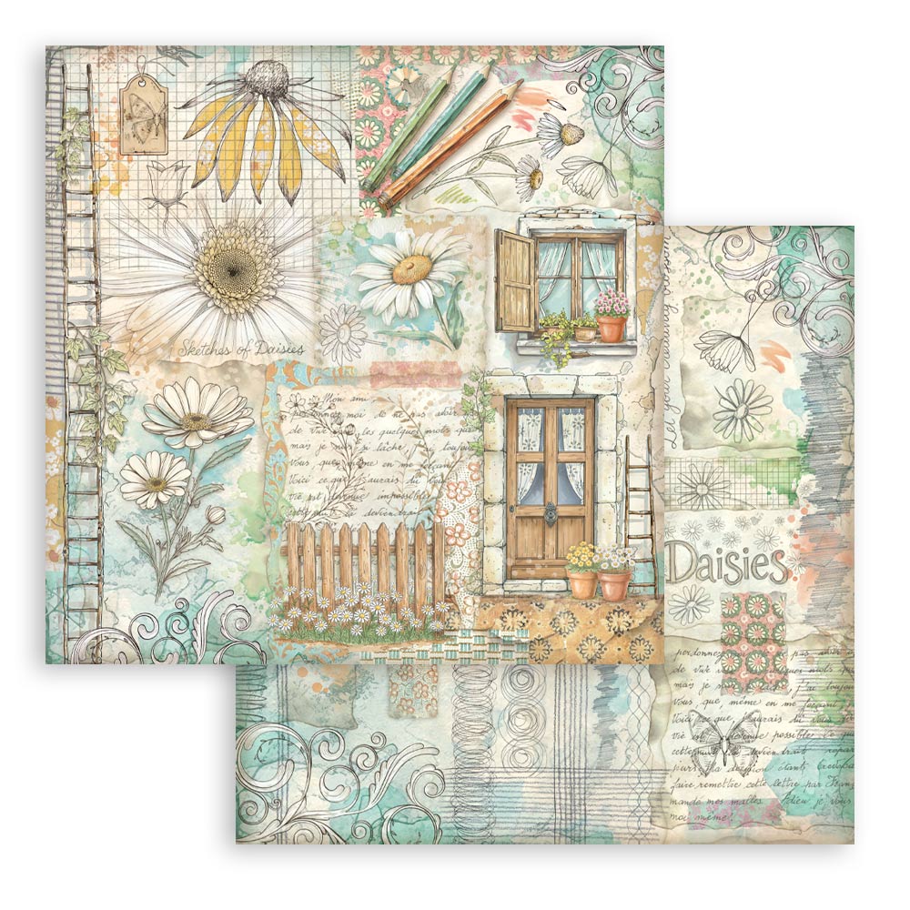 Stamperia Daisy Art papirblokk 8x8 blomstermønster