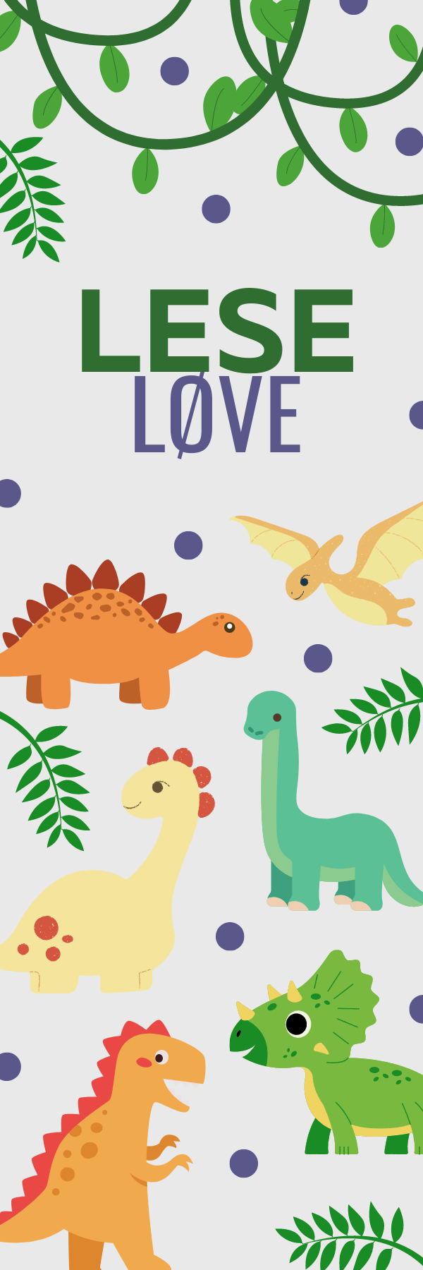 Papirglede Bokmerke dinosaurer 4 Leseløve laminert