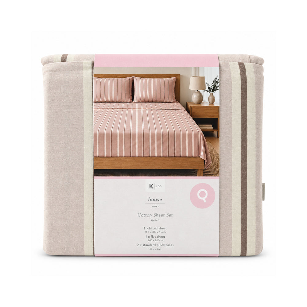 KaiserCraft House Series laken sett Queen Latte Stripe bomull