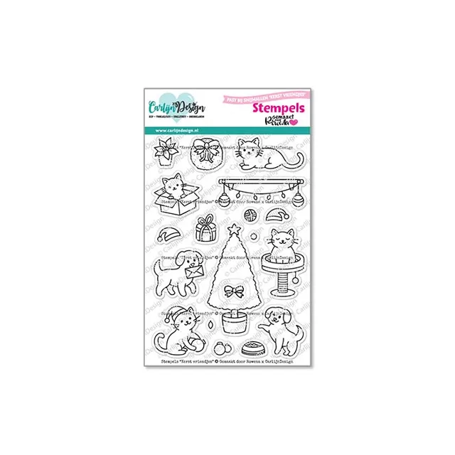 CarlijnDesign Kerst vriendjes CDST-0149 stempelsett A6 katt hund