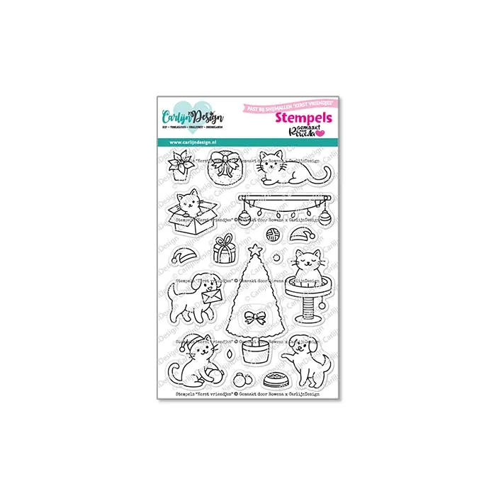CarlijnDesign Kerst vriendjes CDST-0149 stempelsett A6 katt hund