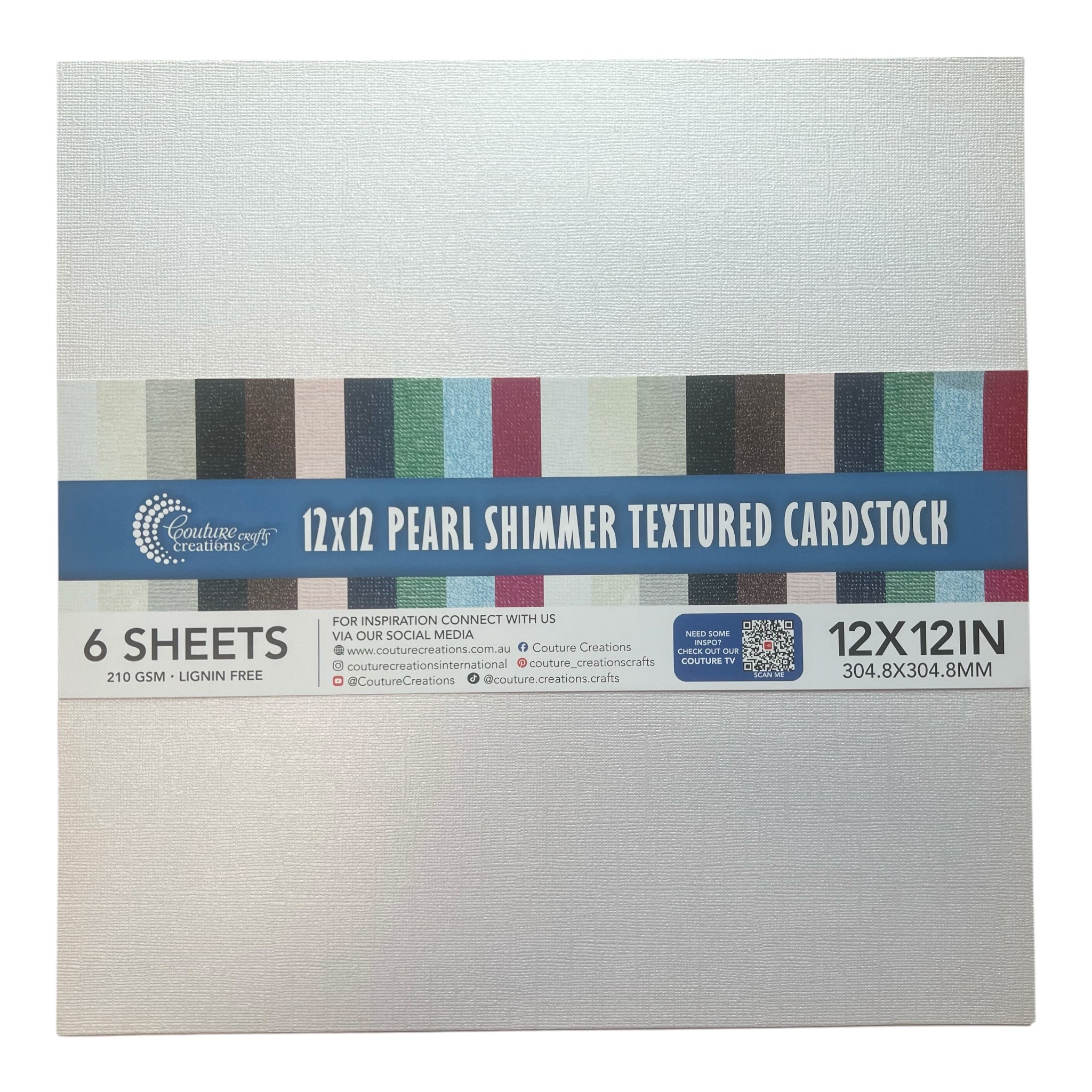 Couture Creations White Pearl shimmerkartong 12x12 6 ark