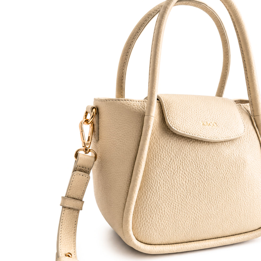 K&Co. Flapover Mini Tote veske beige ekte skinn