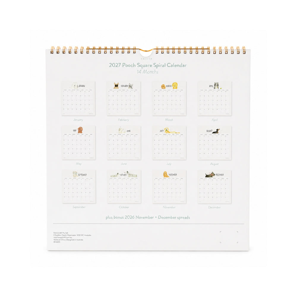 KaiserCraft Pooch 2027 spiral-kalender 14 mnd hund