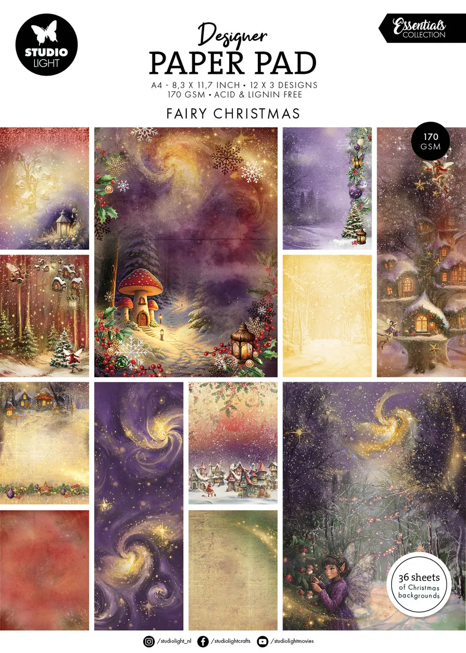 Studio Light Essentials mønsterpapir Fairy Christmas 36 ark jul
