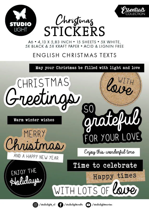 Studio Light Essentials English Christmas Texts klistremerke jul