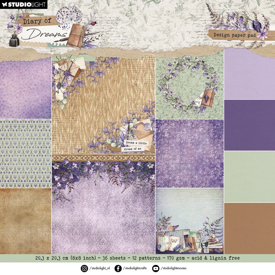 Studio Light Diary of Dreams Background mønsterpapir 8x8