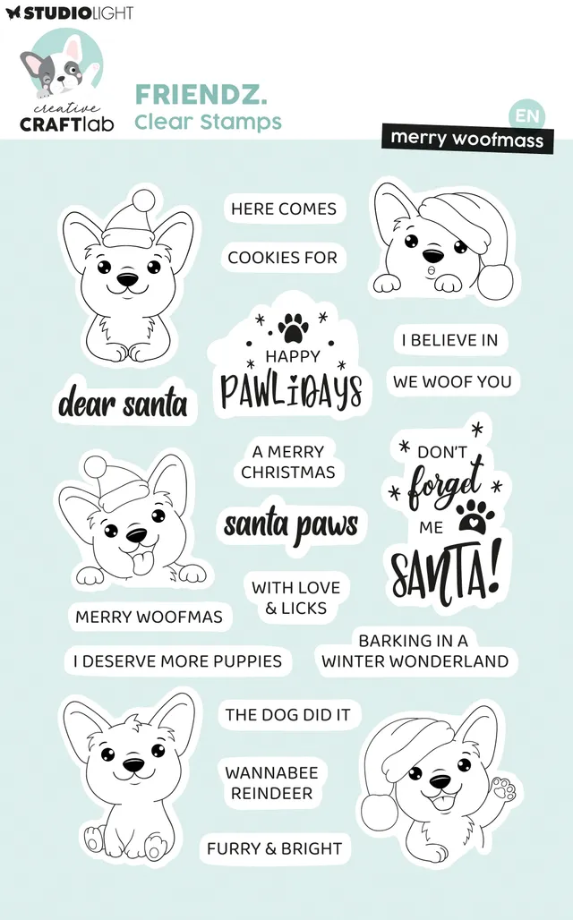 Creative Craftlab Friendz stempel Merry woofmass hund jul A5