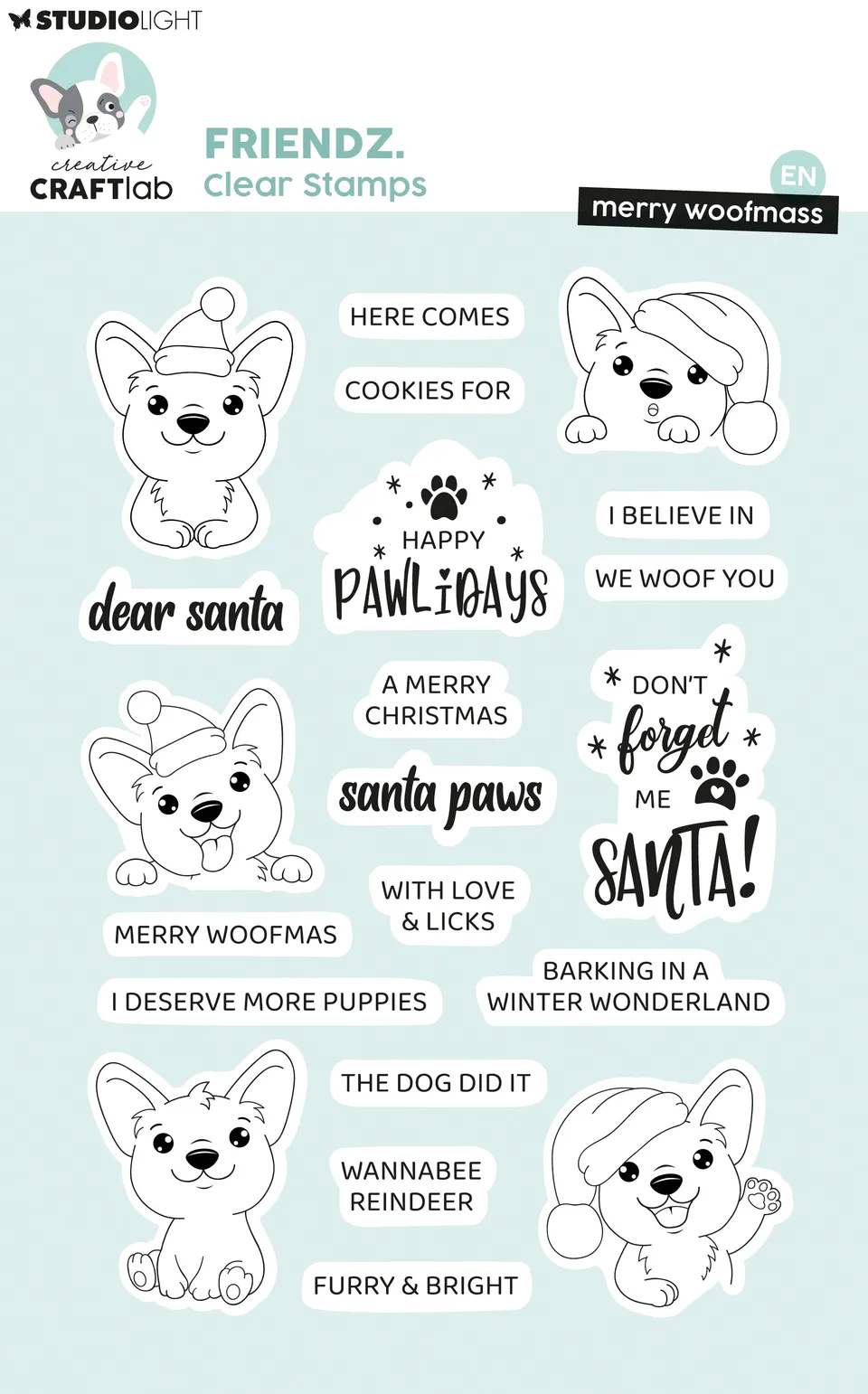 Creative Craftlab Friendz stempel Merry woofmass hund jul A5