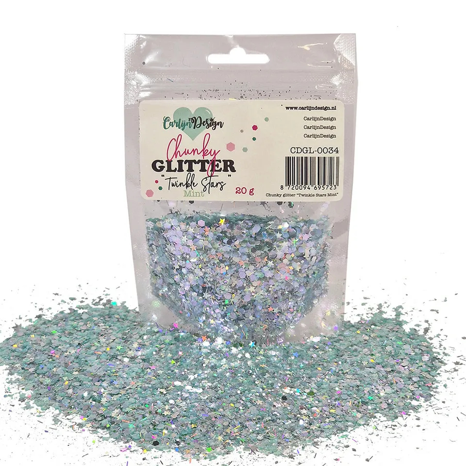 CarlijnDesign Chunky glitter CDGL-0034 Twinkle Stars Mint 20 g