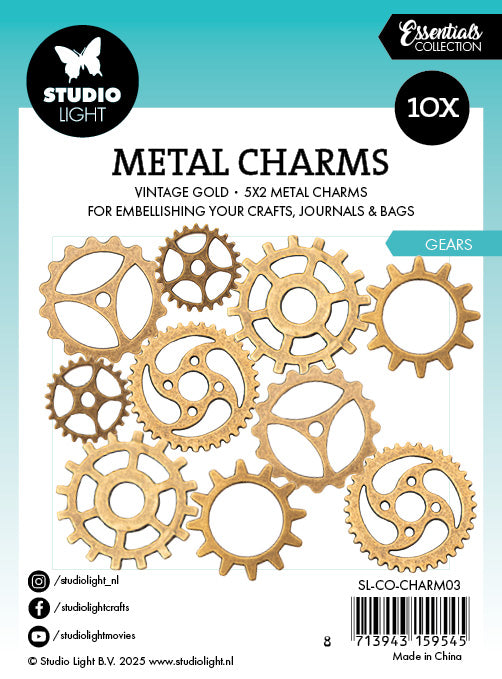Studio Light Essentials Gears metallcharms 10 stk tannhjul