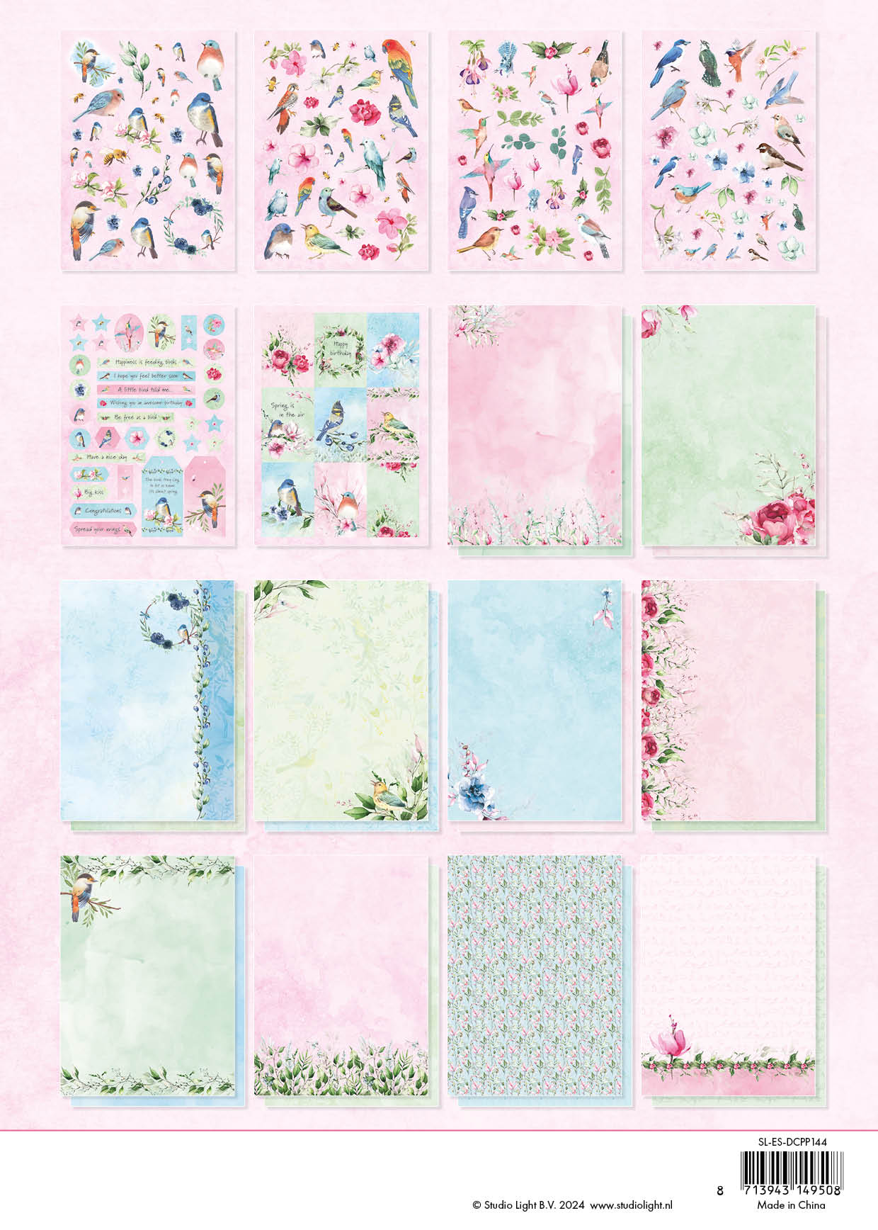 Studio Light Essentials papirblokk spring birds dieskutt A4
