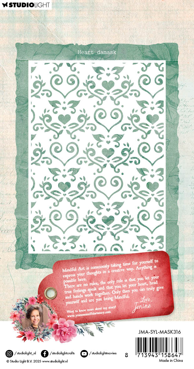 Studio Light Sending You Love sjablong Heart Damask A6