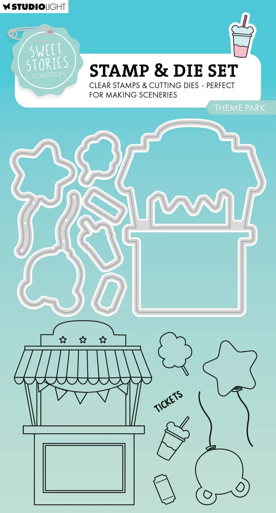 Studio Light Sweet Stories Theme Park stempel + dies sett 148 mm