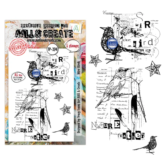 Aall and Create TP-394 Wire Birds stempelsett A5 fugler