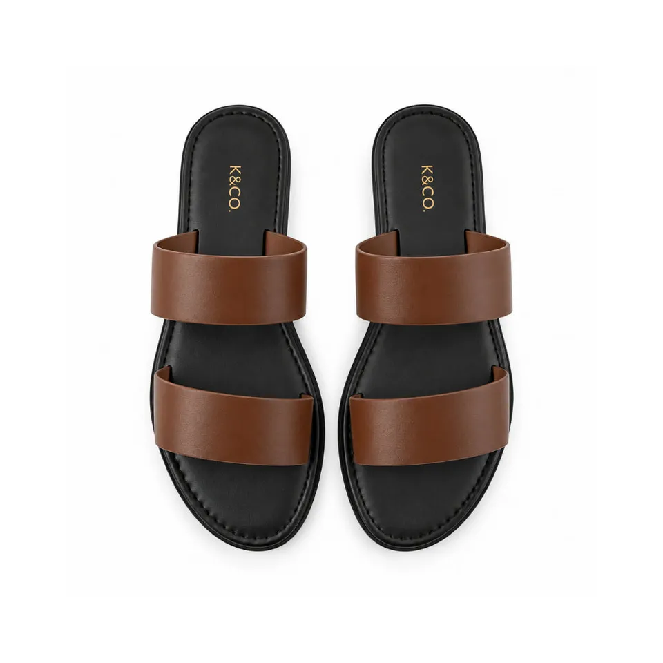 KaiserCraft Sun and Sea Leather Strap Slides sandaler sjokolade lær