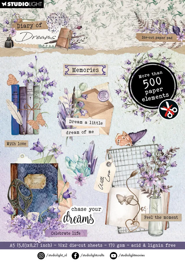 Studio Light Diary of Dreams die-cut papirelementer 148x210 mm