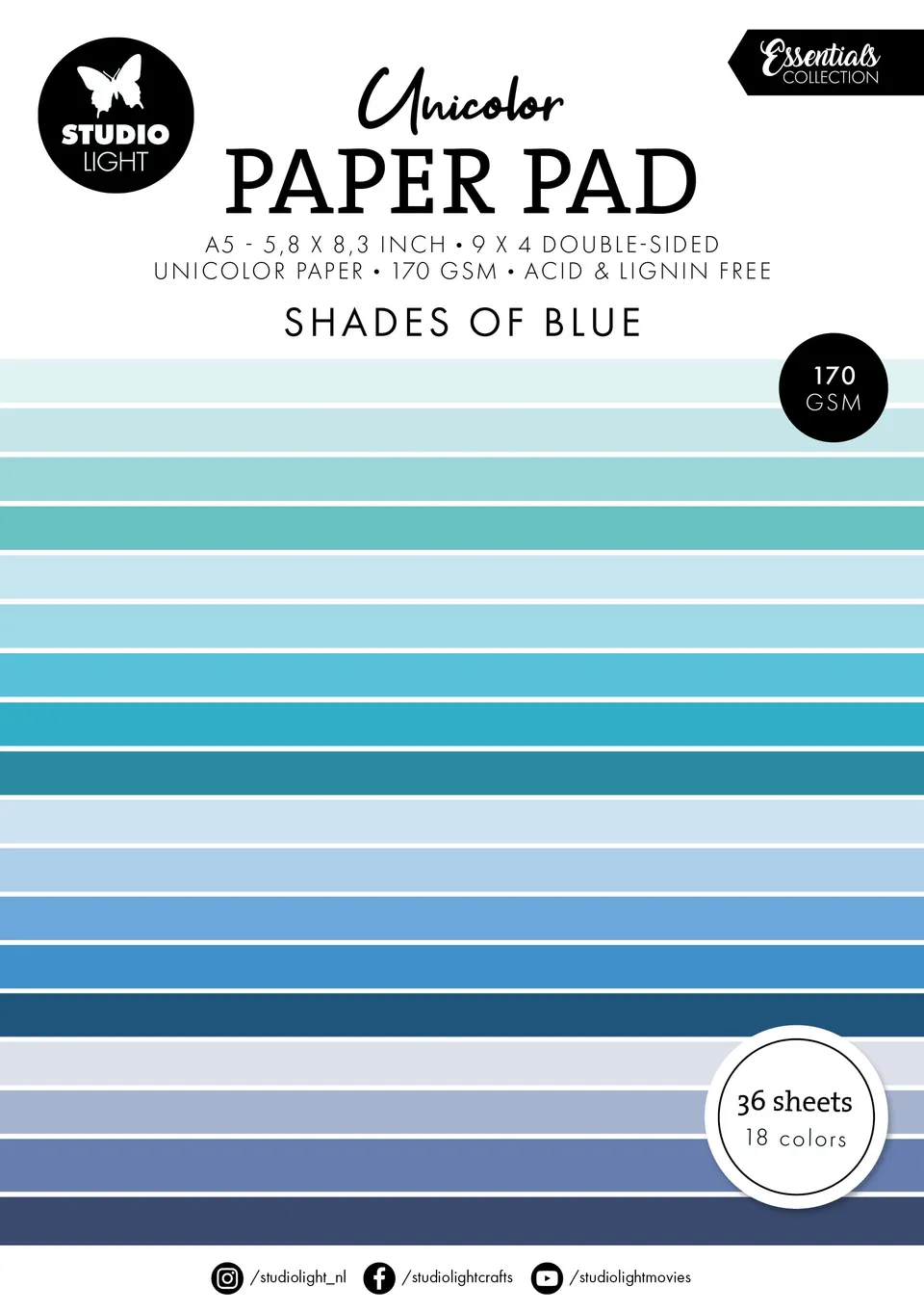 Studio Light Essentials Shades of blue papirblokk A5 36 ark