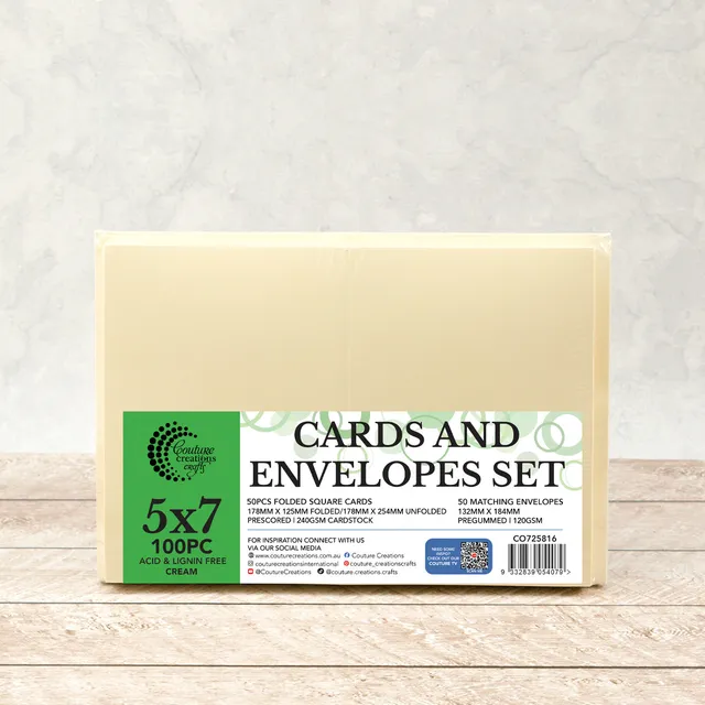 Couture Creations 5x7 kort og konvolutt krem 50 sett syrefri