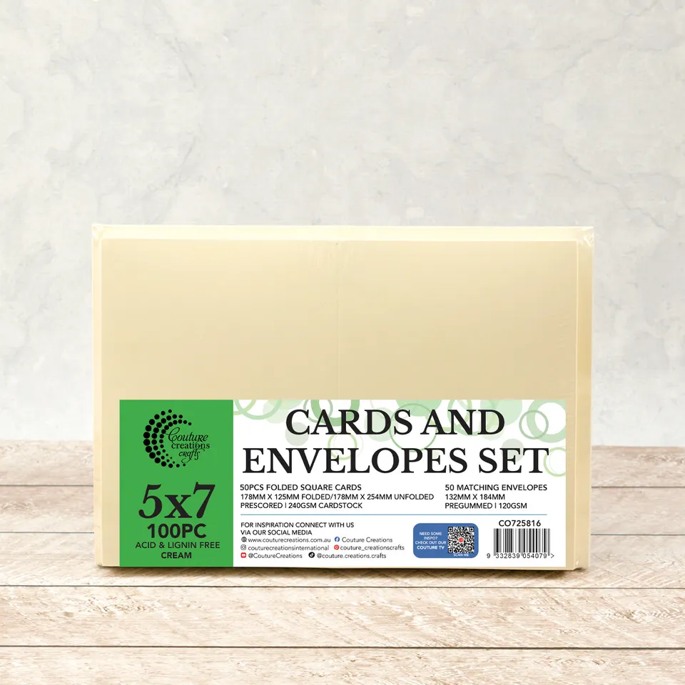 Couture Creations 5x7 kort og konvolutt krem 50 sett syrefri
