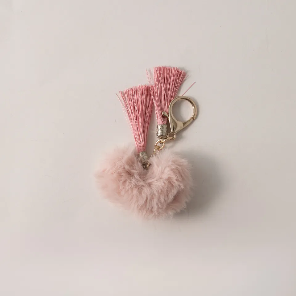 KaiserCraft Pom Pom nøkkelring hjerte rosa plysj