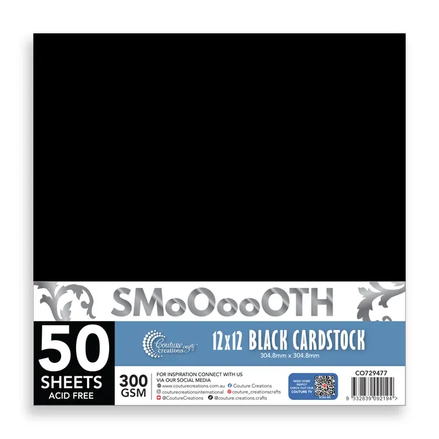 Couture Creations 12x12 svart kartong 300gsm 50 ark