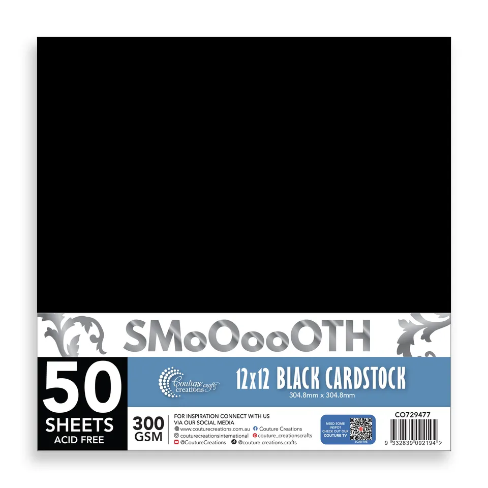 Couture Creations 12x12 svart kartong 300gsm 50 ark