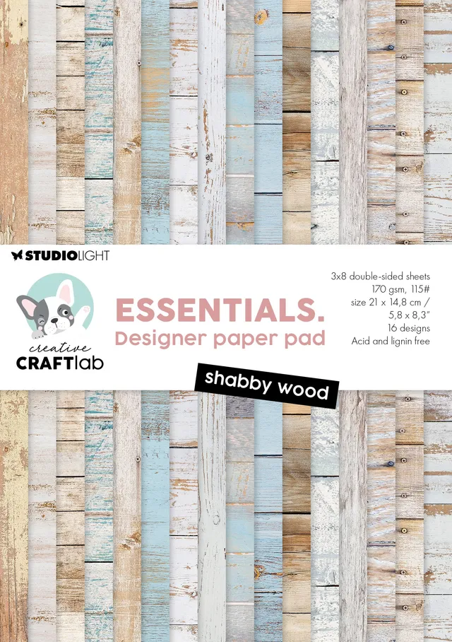 Creative Craftlab Essentials designpapir Shabby wood 24 ark