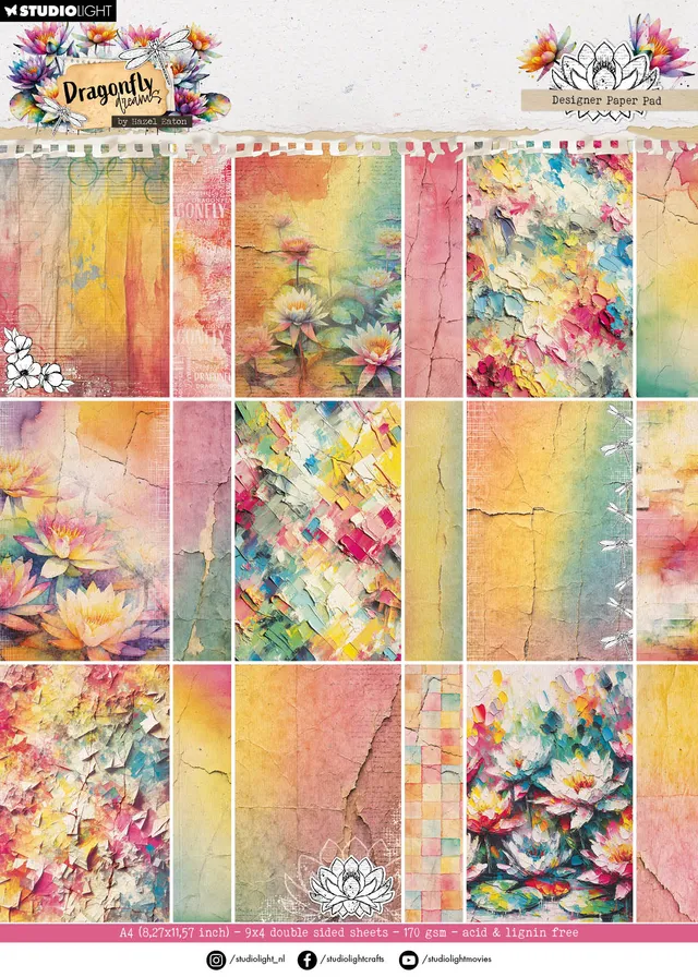 Studio Light Dragonfly Dreams papirblokk A4 bakgrunn