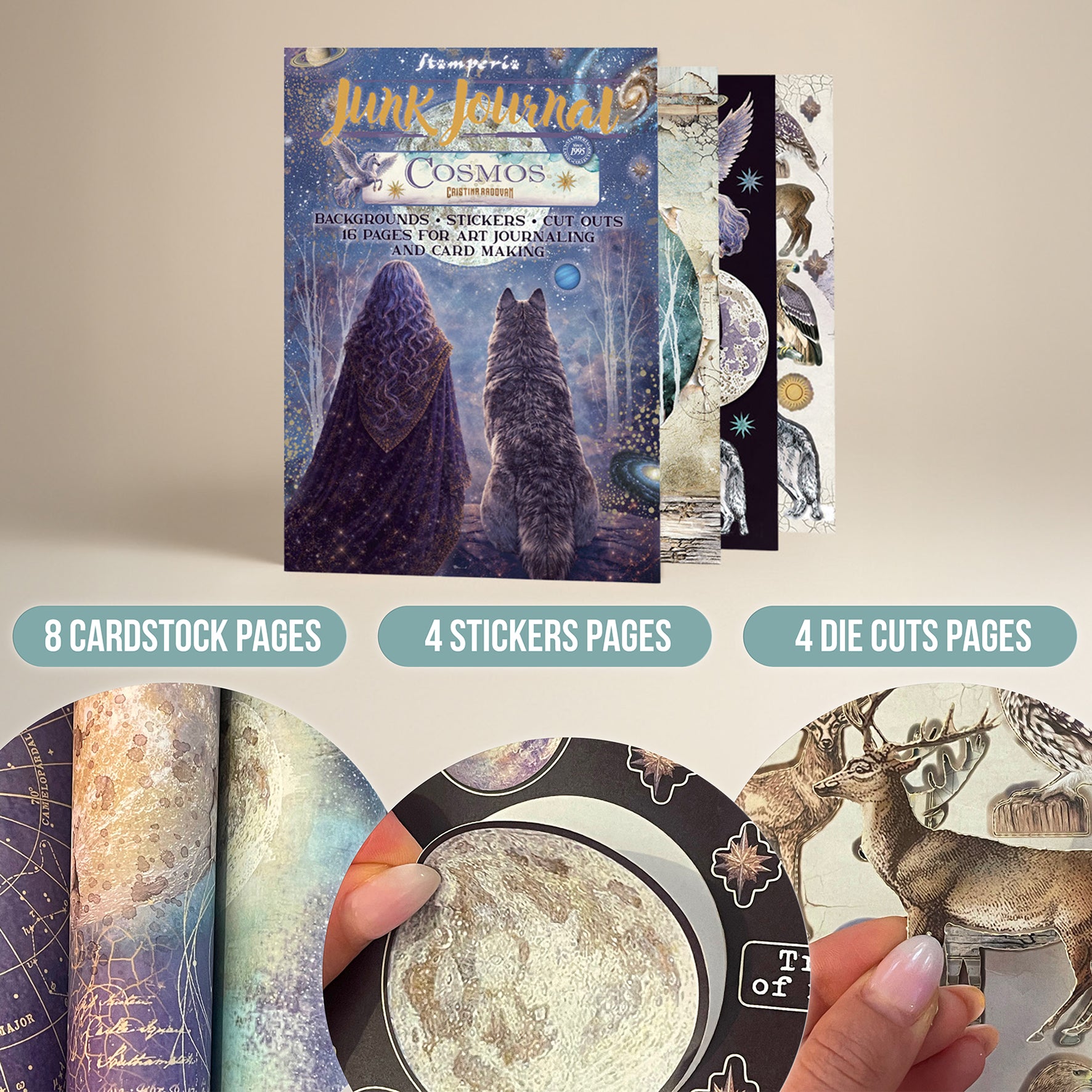 Stamperia Cosmos junk journal klistremerker bakgrunner utklipp