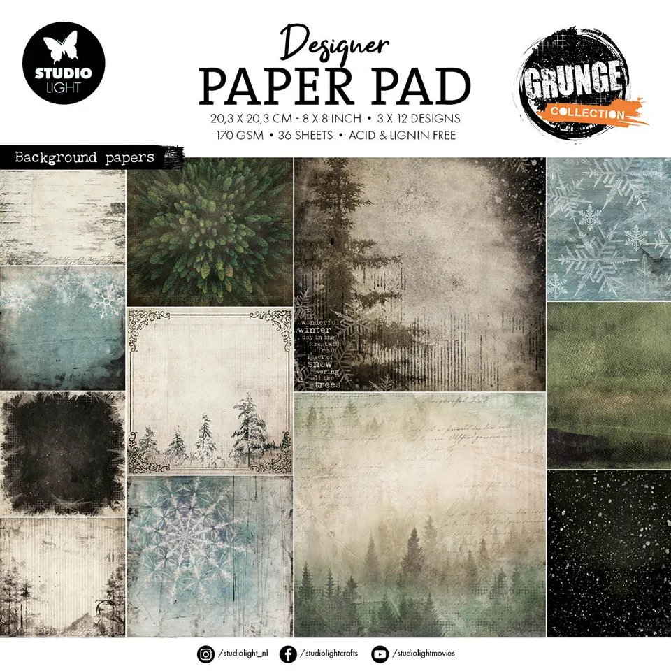 Studio Light Grunge Background Paper papirblokk 20x20cm